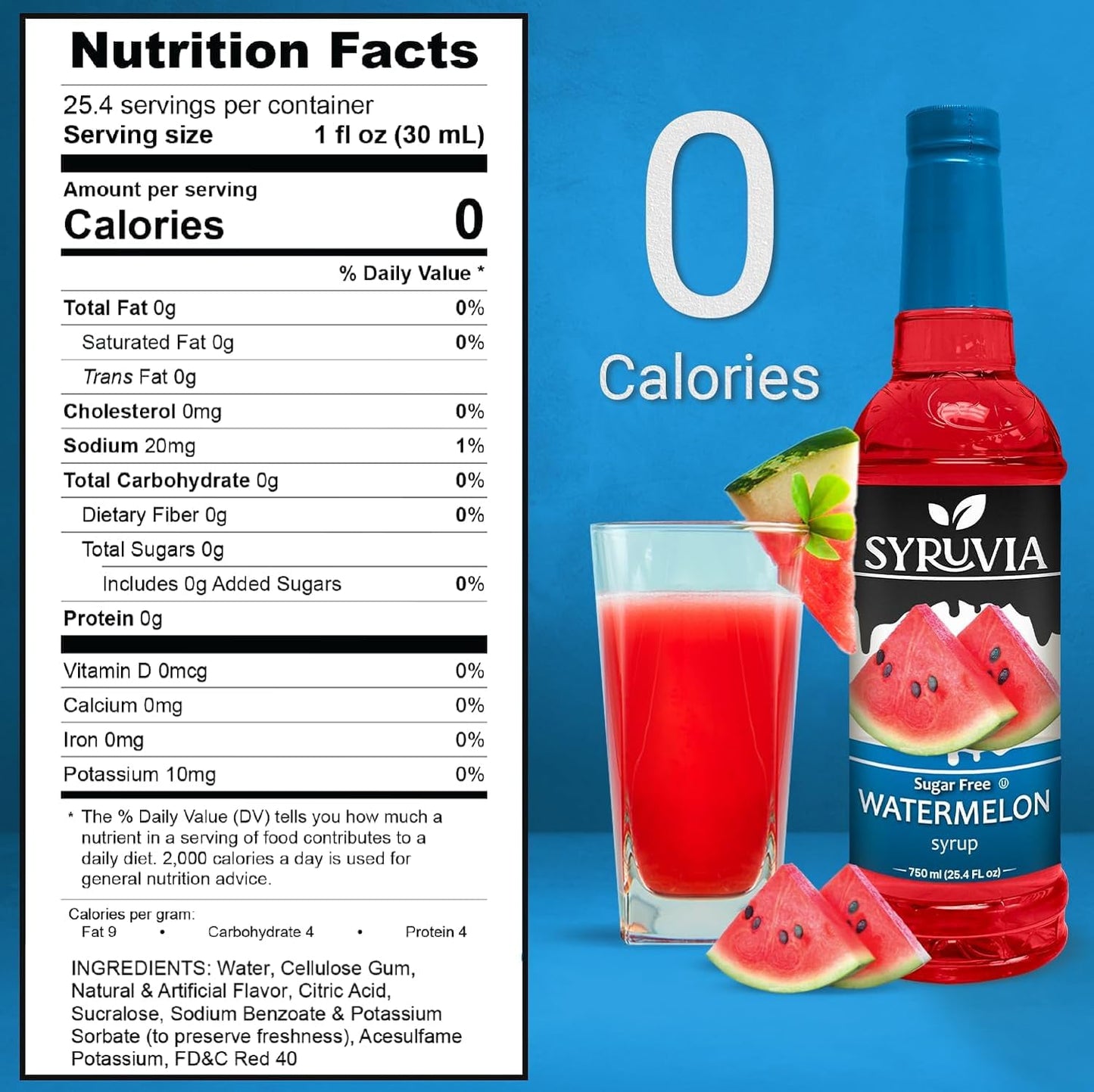 Syruvia Sugar-Free Watermelon Syrup - 25.4 Fl Oz. Premium Flavoring Syrup. 0 Calories, Kosher, And Gluten-Free. Ideal For Enhanc