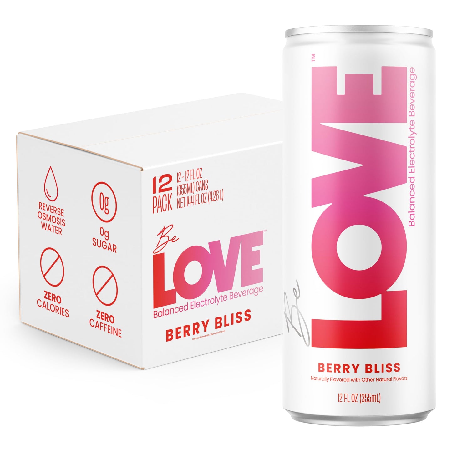 Be LOVE Electrolyte Still Beverage - Flavored Beverage for Daily Hydration  Exercise  Work & Wellness - Magnesium  Potassium & Sodium - Zero Sugar  Gluten Free (Berry Bliss  12oz x 12ct)