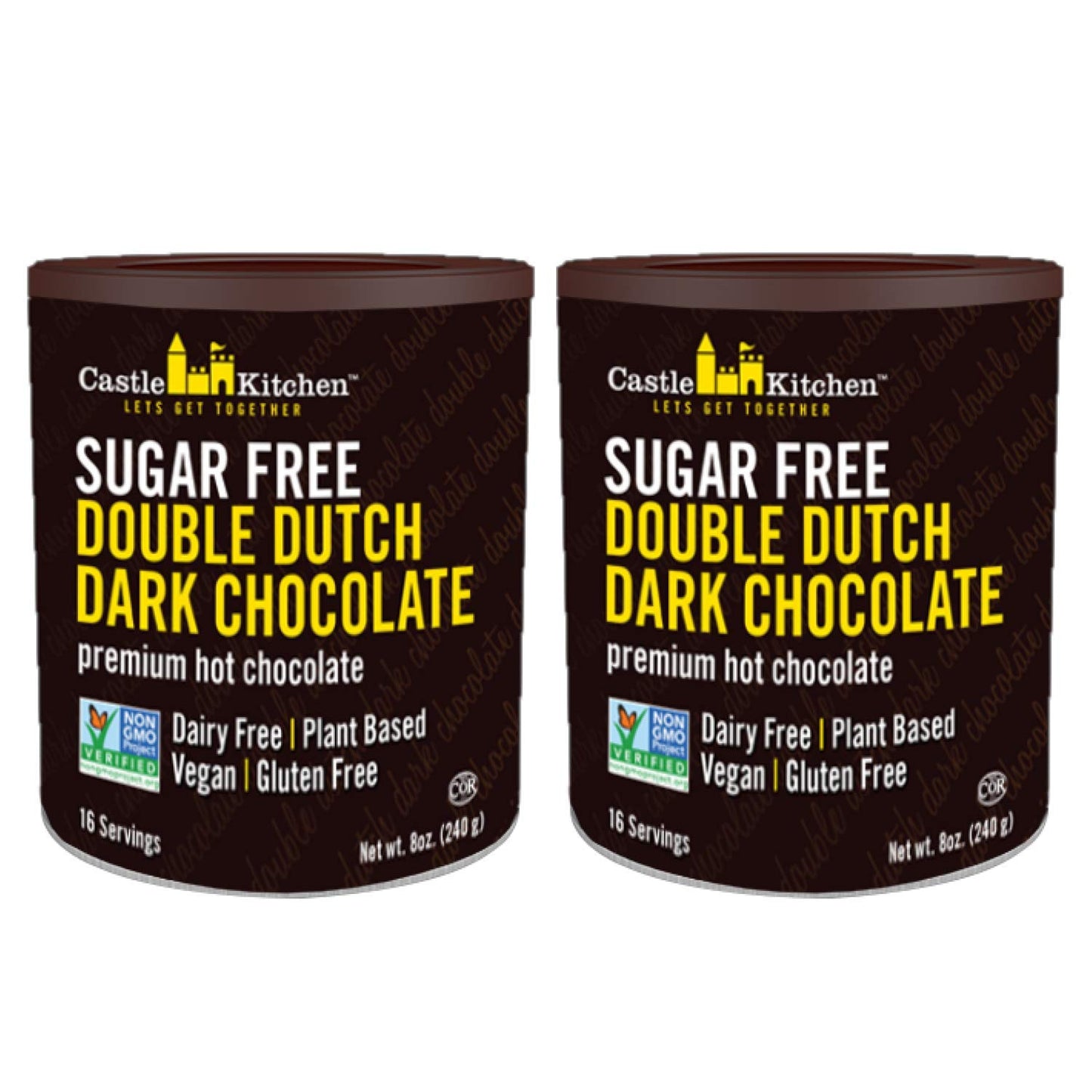 Castle Kitchen Sugar Free Double Dutch Premium Dark Hot Chocolate Mix (2 Pack, 16oz Total) - Vegan, Dairy Free, Plant Based - Ke