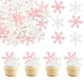 Gyufise 50Pcs Pink Edible Cupcake Toppers, Snowflake Cake Decorations, Rice Paper, 1.7 x 1.7, Christmas Winter Party Supply