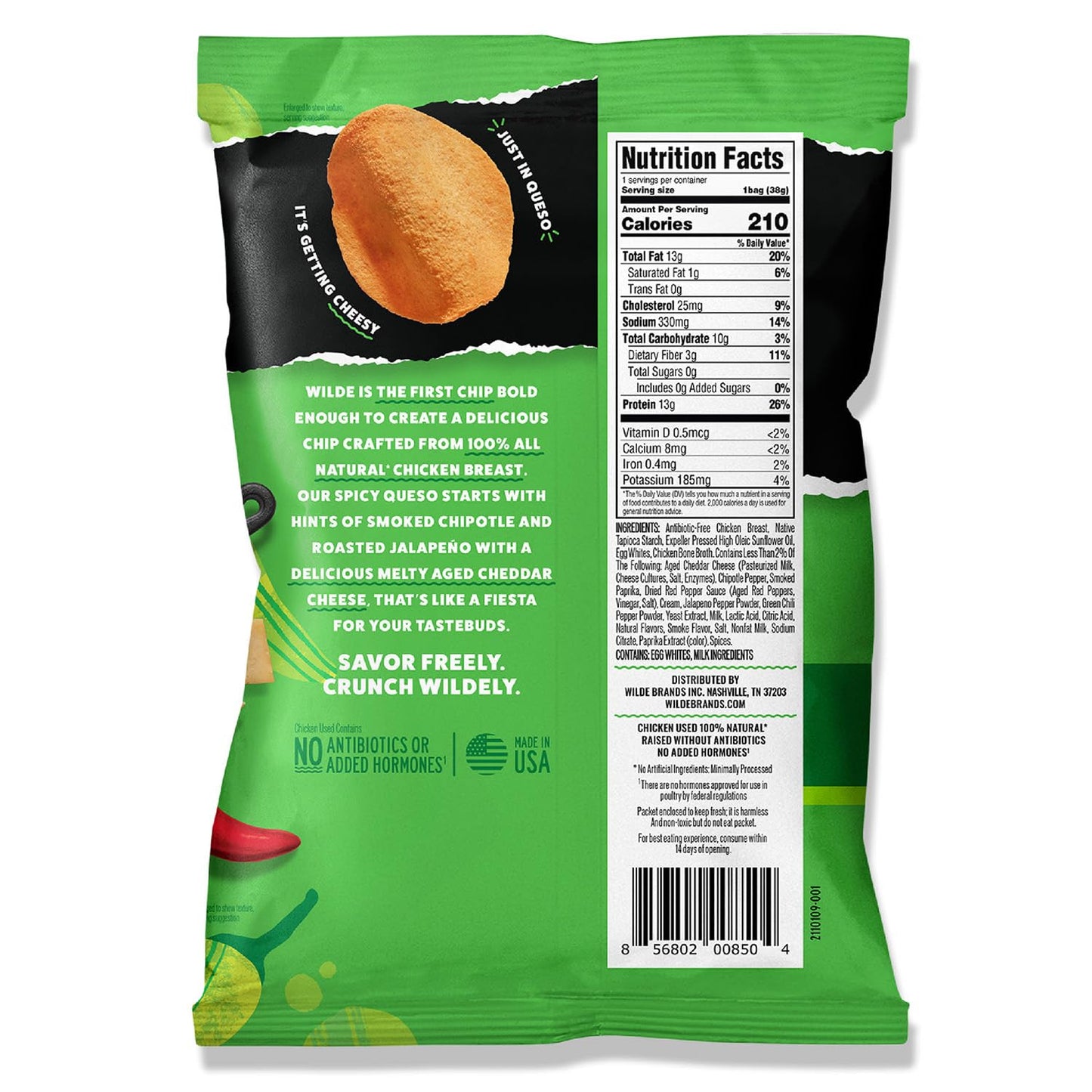 Wilde Spicy Queso Protein Chips, Thin And Crispy, High Protein, Keto Friendly, Made With Real Ingredients, 1.34Oz Bags (Pack Of