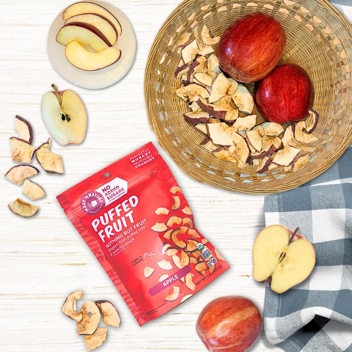 Made In Nature Organic Puffed Fruit Snack, Apple, Vegan, Non-GMO, Gluten Free, 1.4 Ounce Bag, Pack of 6