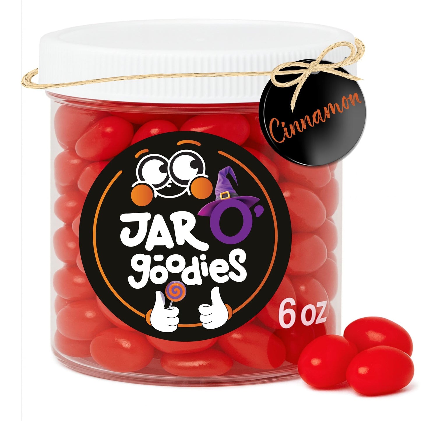 Jar O Goodies - Holiday  , Christmas Stocking Stuffers, Cinnamon Jelly Beans Gift Set, Original Chewy Candies (6 Ounce, 1 Pack) Party Favor - Gluten & Nut Free, Kosher Parve