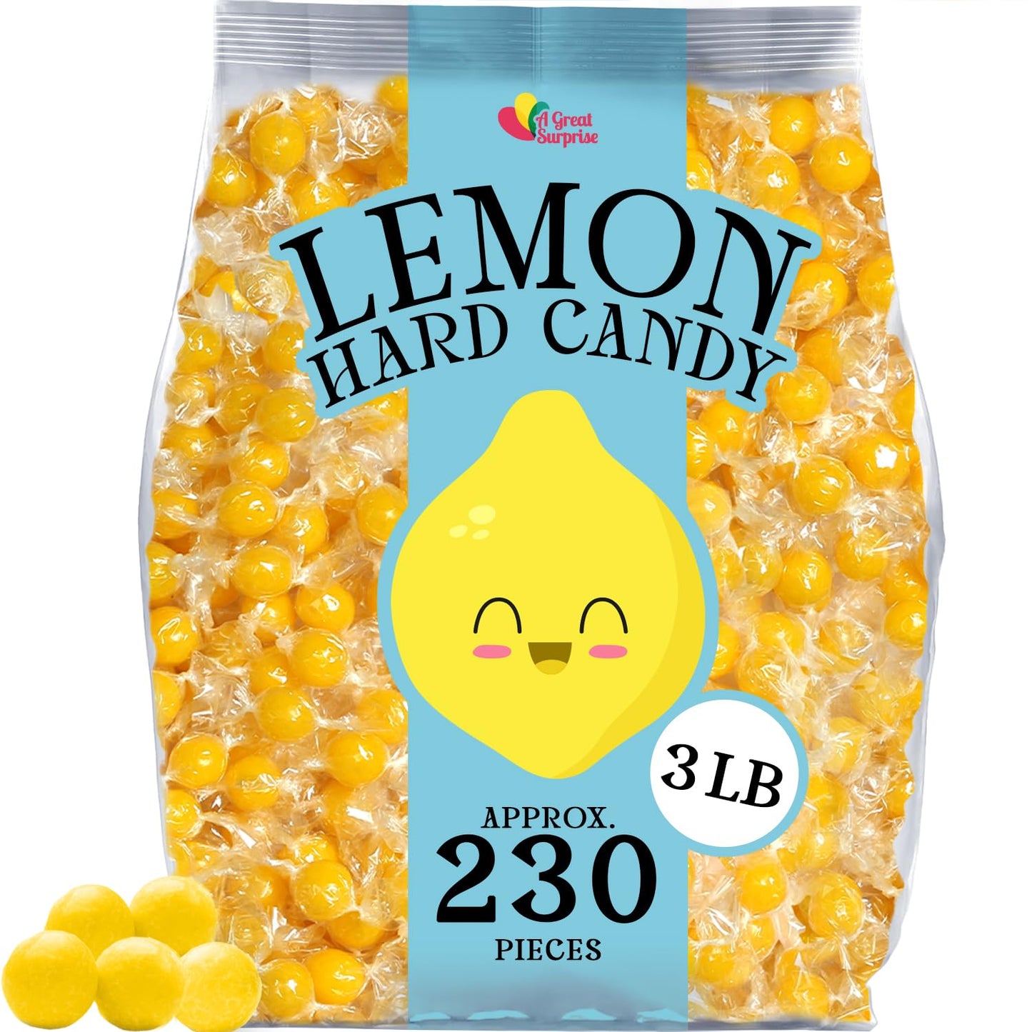 Lemon Candy - 3 Pounds - Yellow Candy - Lemon Hard Candy Individually Wrapped - Lemon Ball Candies - Bulk Yellow Candies For Bab