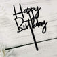 JIEEIN Happy Birthday Cake Topper - Black Acrylic, Model NJ-0055, Party Decorations