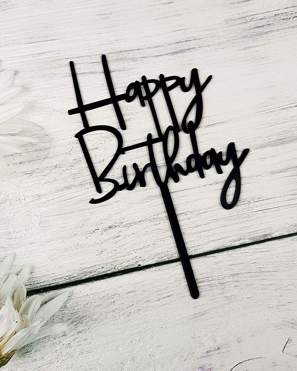 JIEEIN Happy Birthday Cake Topper - Black Acrylic, Model NJ-0055, Party Decorations