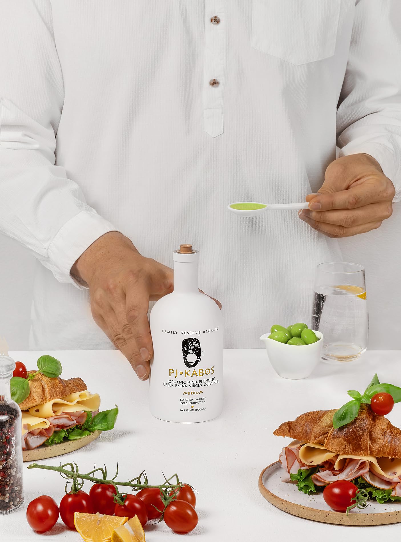 P.J. KABOS 2024 Gold Award Winner  High Phenolic (448mg/kg)  USDA Organic Greek Extra Virgin Olive Oil  Medium Intensity  Cold Extracted  16.9 oz  Koroneiki  Family Reserve Organic -Medium