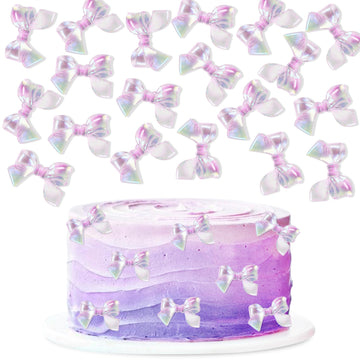 Cyodoos 24pcs Purple Bow Cake Topper Bowknot Cupcake Toppers Cake Dessert Picks Decoration For Baby Shower Birthday Wedding Part