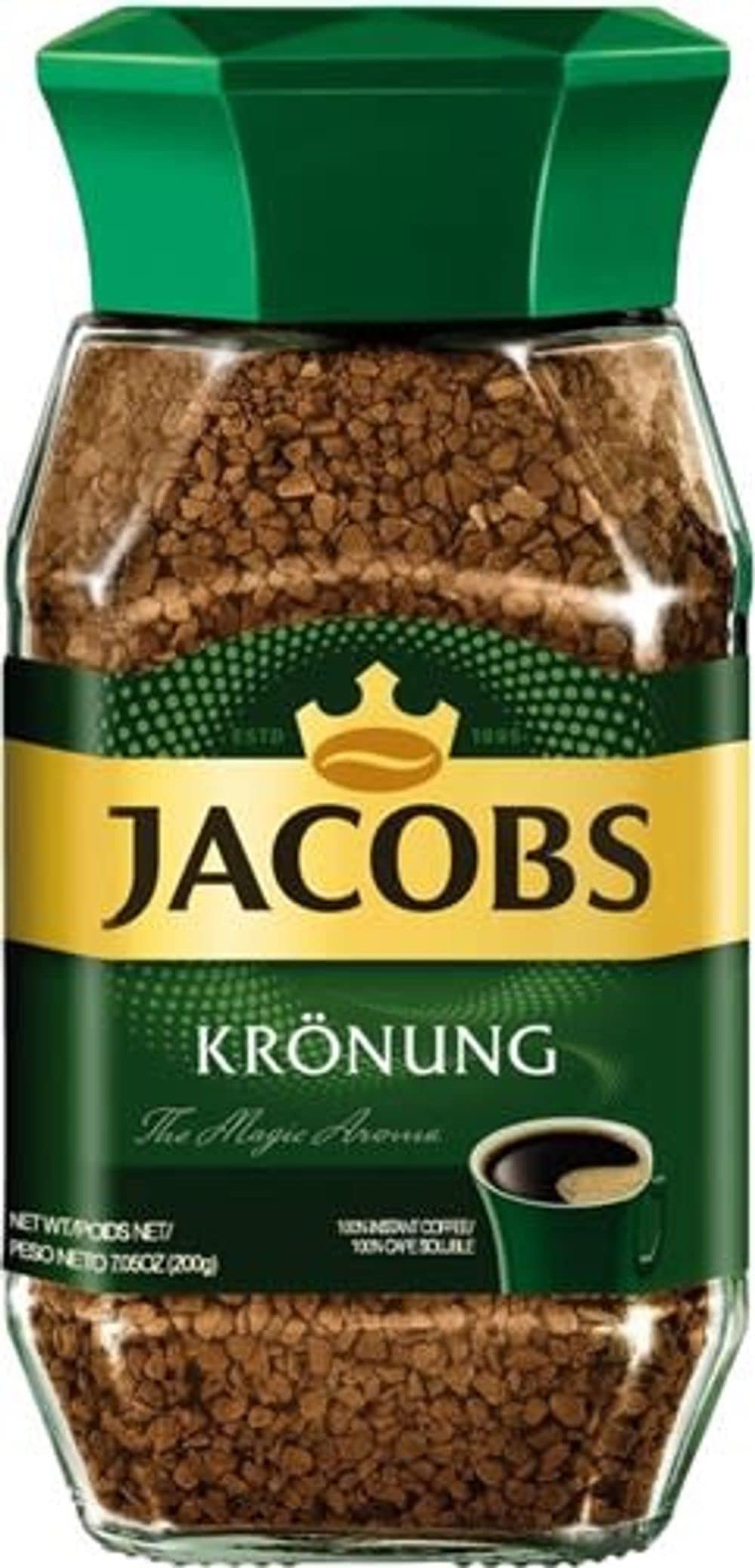 Jacobs Kronung Instant Coffee Pack of 6, 200 Gram (7.05 Ounce), Green