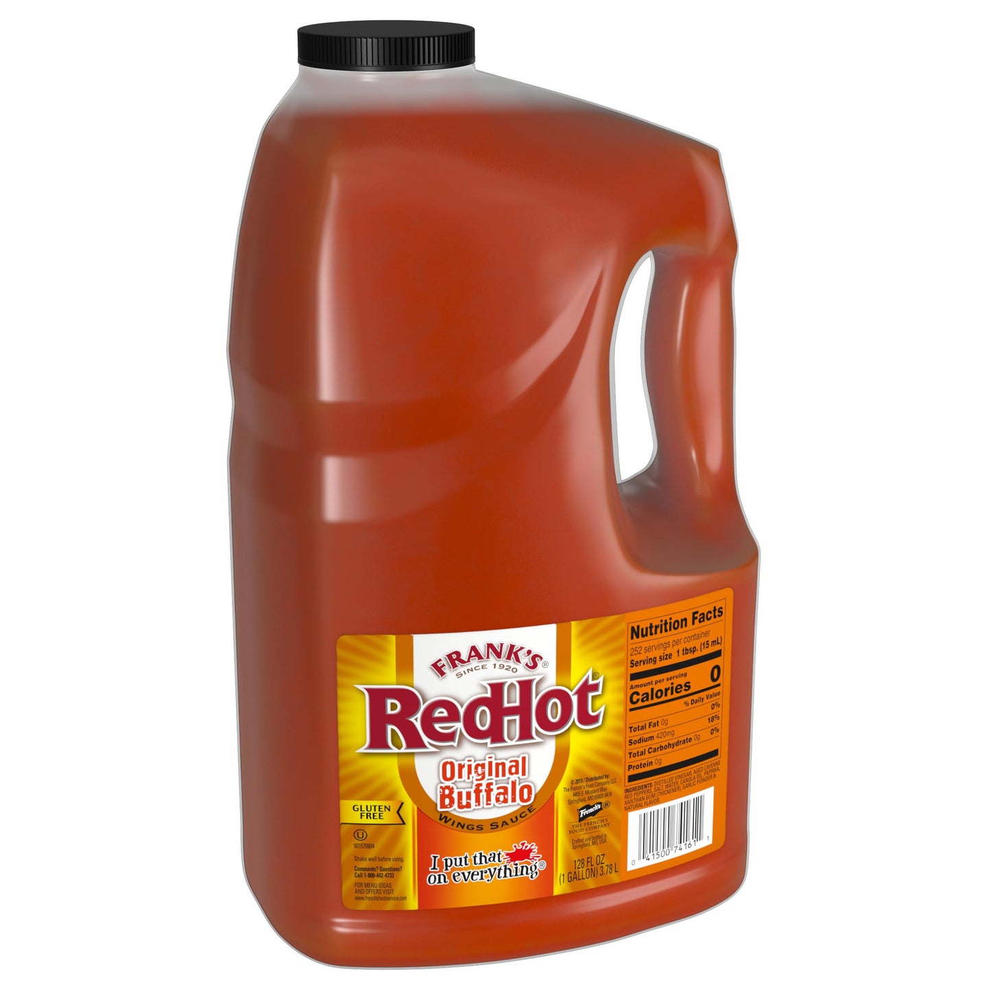 Franks RedHot Buffalo Wings Sauce, 1 Gallon Bulk Container, Spicy Flavor, Perfect for Wings, Dressings, Dips, Red Color