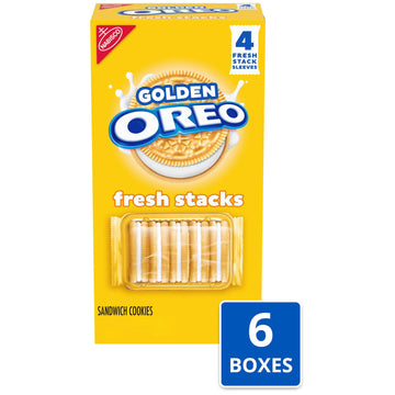 Oreo Fresh Stacks Golden Sandwich Cookies, Bulk Travel Snacks, 6 Boxes (24 Multi Snack Packs)