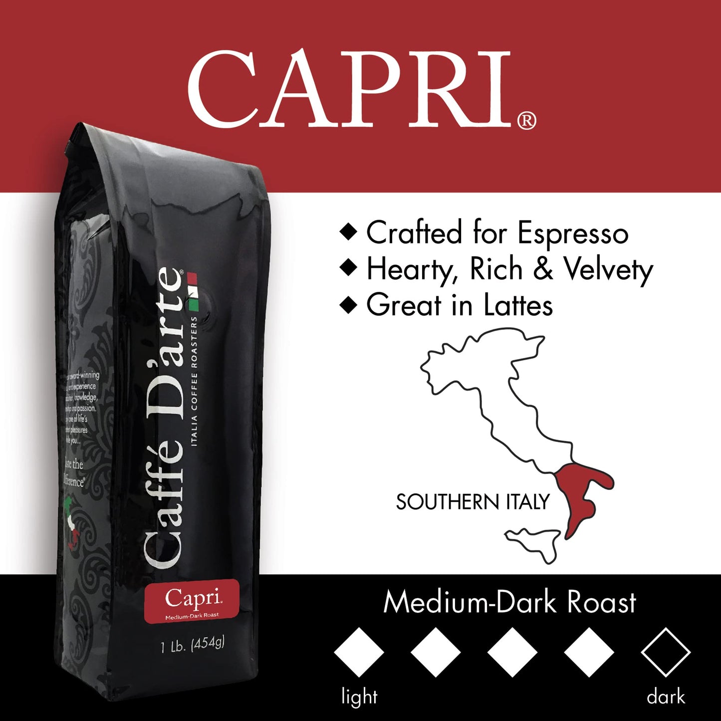 Caffe Darte Capri Whole Bean Espresso Coffee, 1 Pound, Pack Of 2