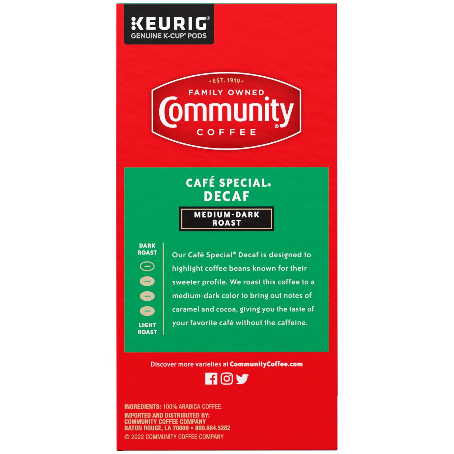 Community Coffee Café Special Decaf Medium-Dark Roast K-Cup Pods, 32 Count