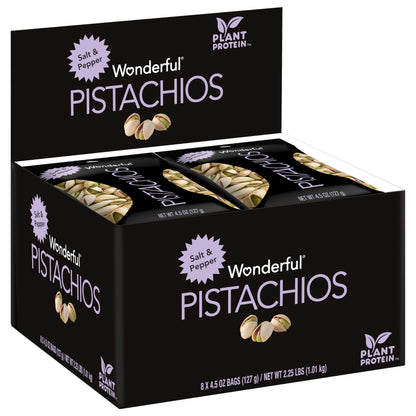Wonderful Pistachios In Shell, Salt & Pepper Flavored Nuts, 4.5 Ounce Bag (Pack of 8), Protein Snacks, Gluten Free, Healthy Snac