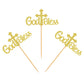 Ercadio Cupcake Toppers Set, 36 Pack Gold Cross Glitter Decorations for Baptism, Small Paper Party Supplies