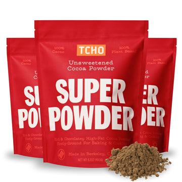 Tcho Cocoa Powder (3 Pack) Unsweetened, Zero Sugar, 100% Plant Based Cocoa Powder, Vegan, Kosher, Non-Gmo, Non-Dairy, Unsweetene