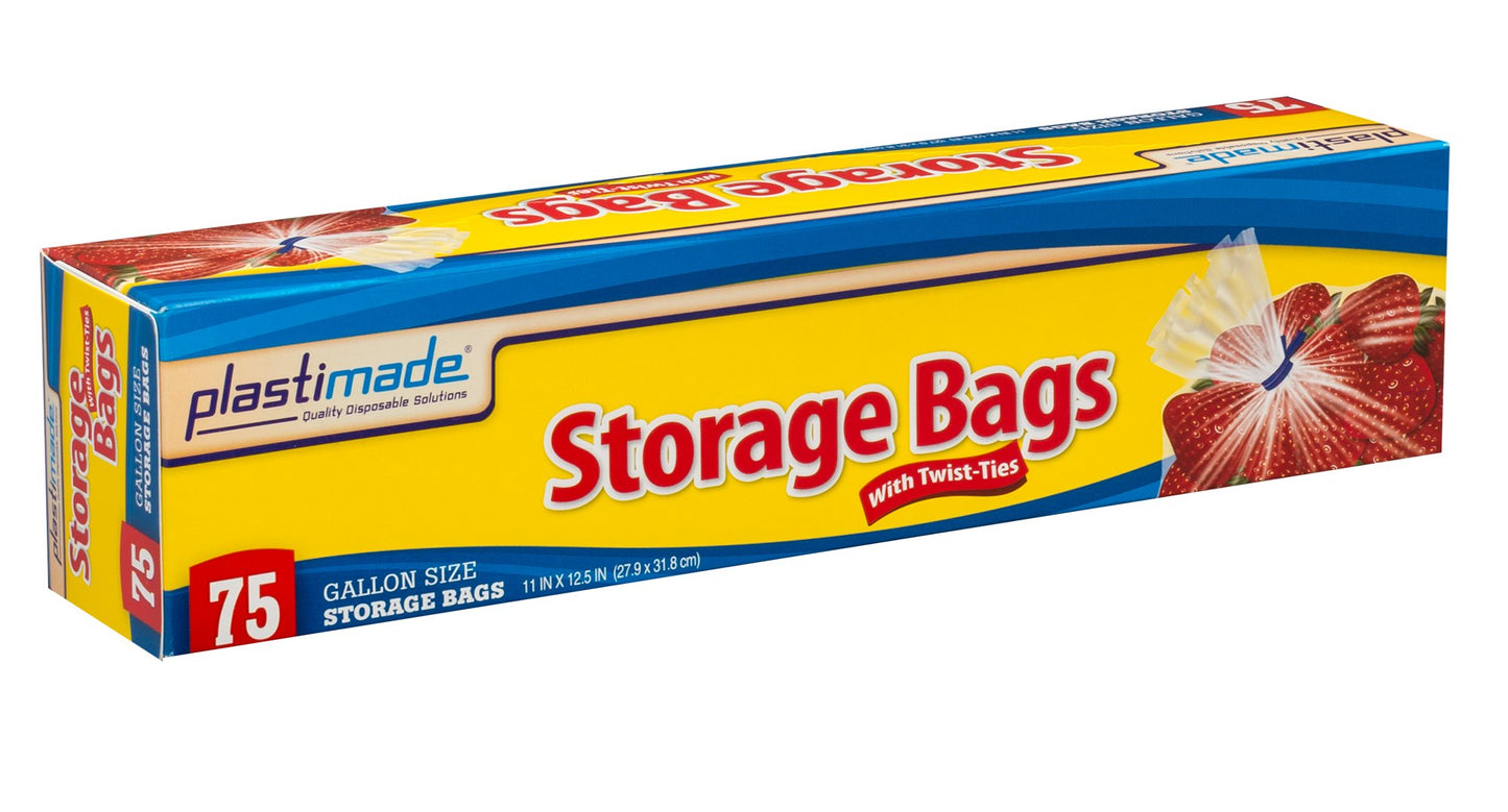 Plastimade Disposable Plastic Storage Bags With Original Twist Tie, 1 Gallon Size, 300 Bags, Great For Home, Office, Vacation, T