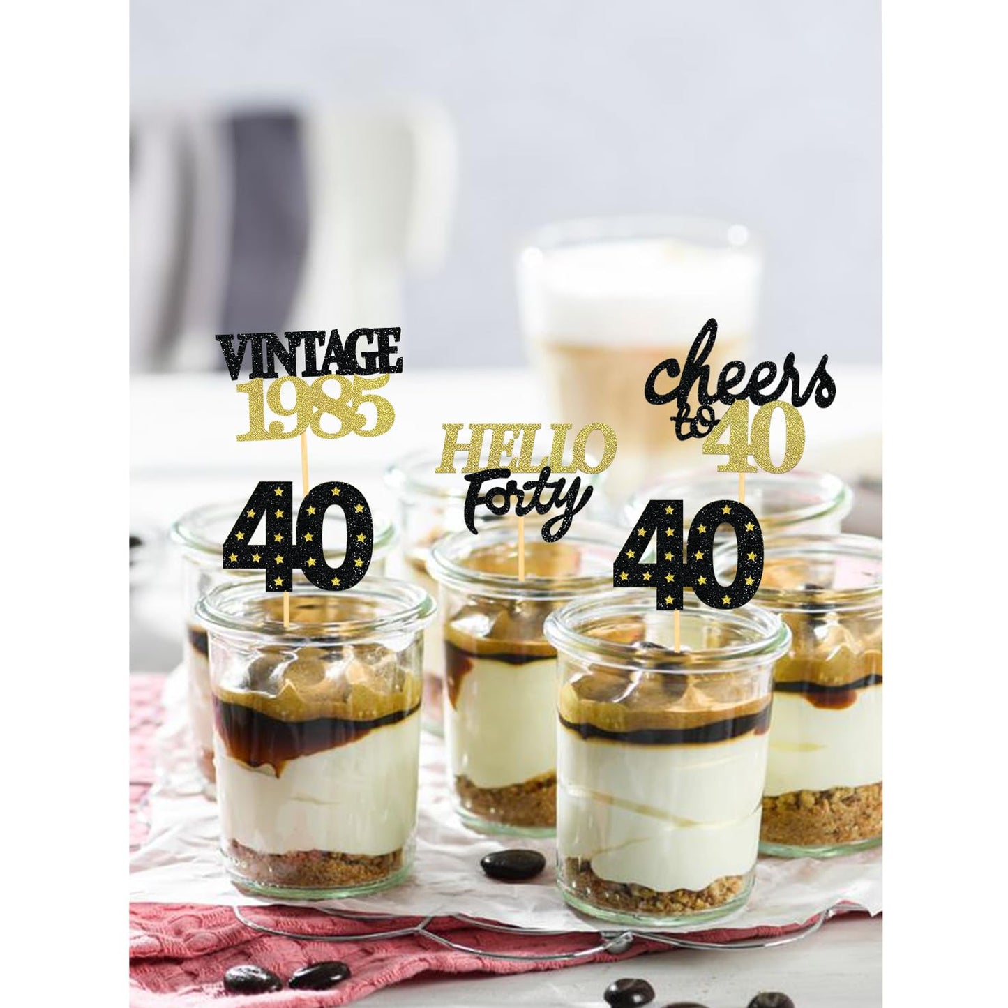 24 Pcs Glitter 40Th Birthday Cupcake Toppers For Celebrating Forty Years Old Birthday Party Decorations (Black&Gold)