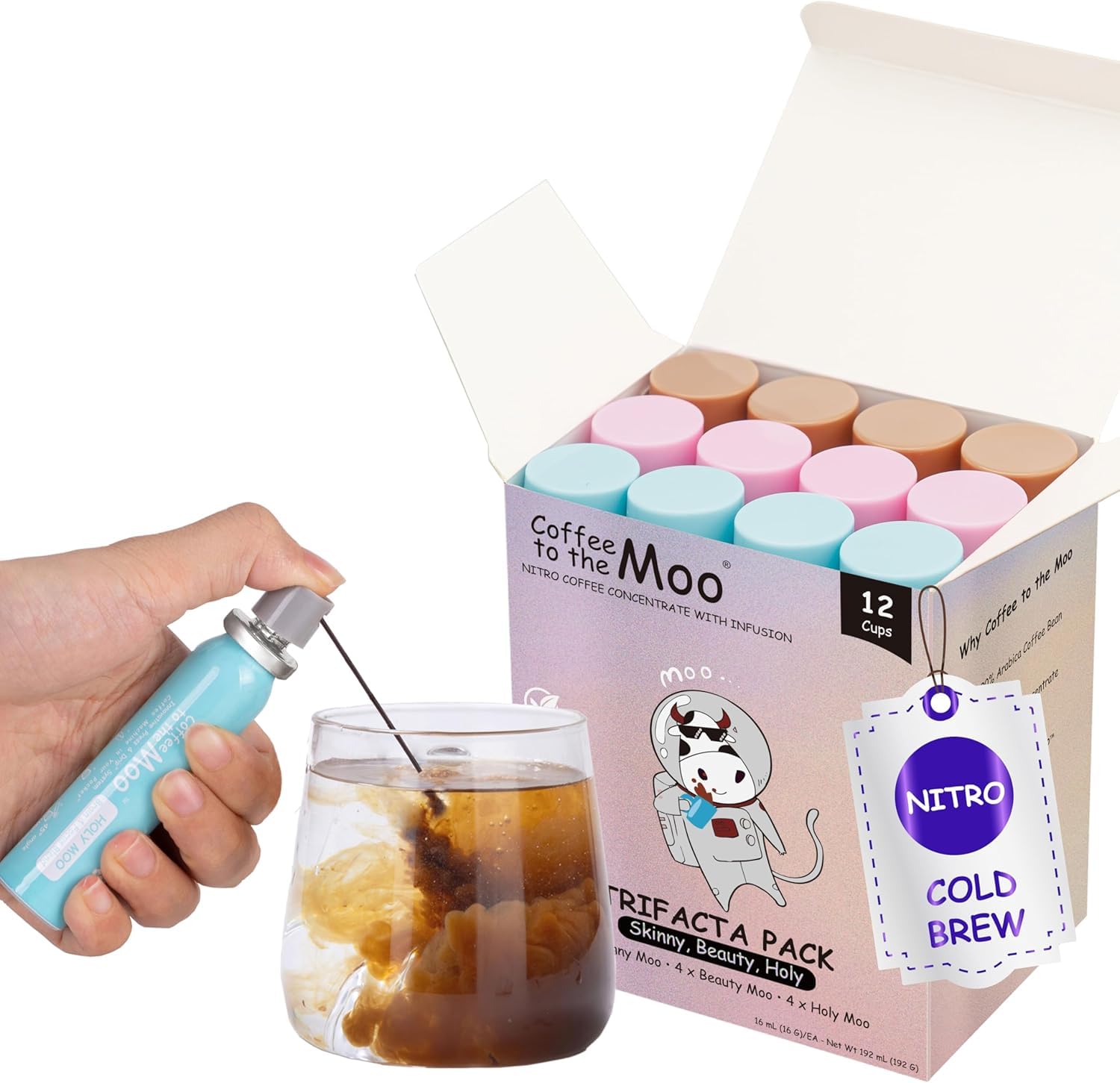 Coffee to the Moo Nitro Cold Brew Coffee Concentrate - Mix Pack (KETO, Collagen & Mushroom Coffee) | Instant Iced or Hot | Pocke