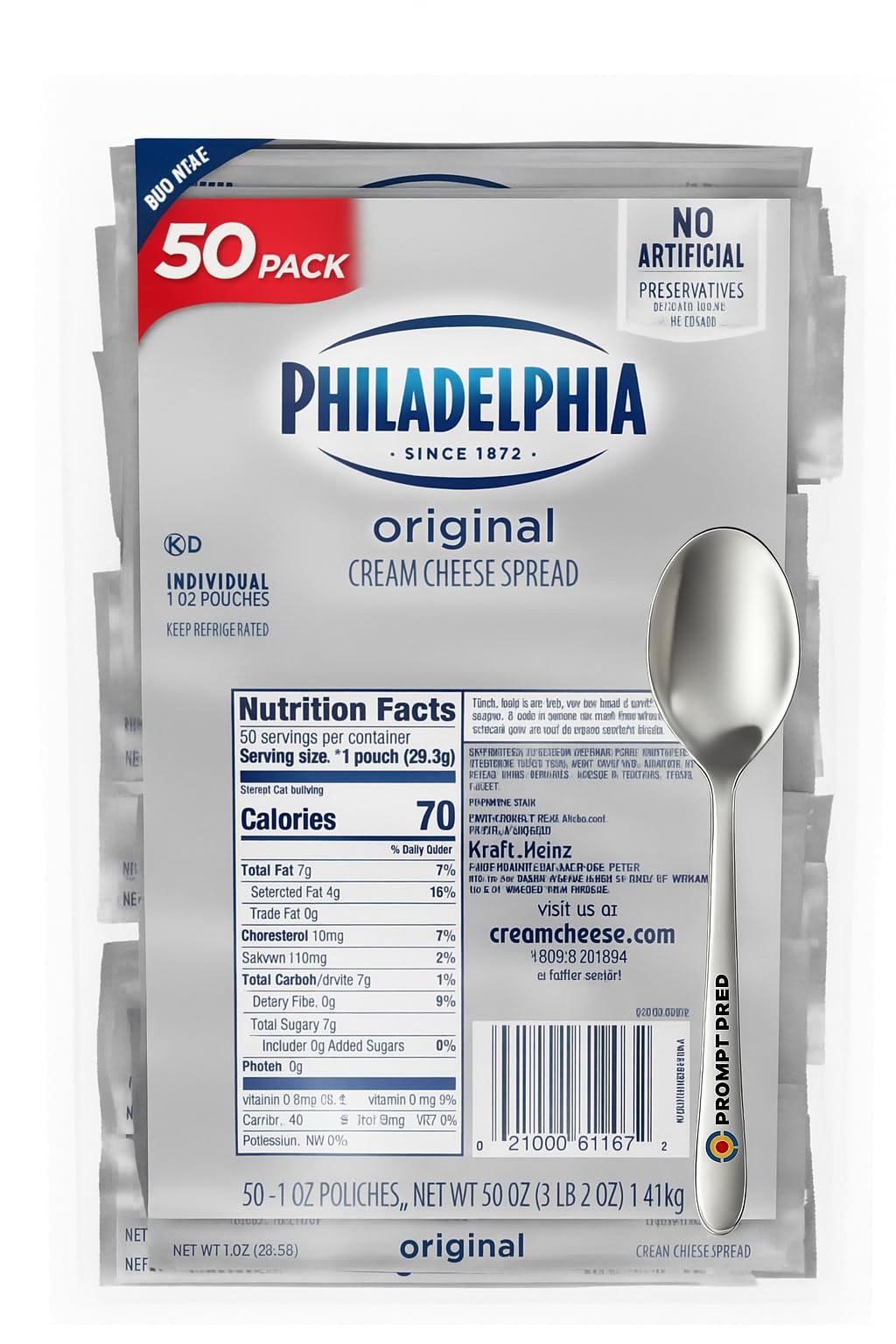 Prompt Prep Philadelphia Cream Cheese Pouches – Fresh & Creamy Spread for Bagels, Baking & Cooking – 50 Pack