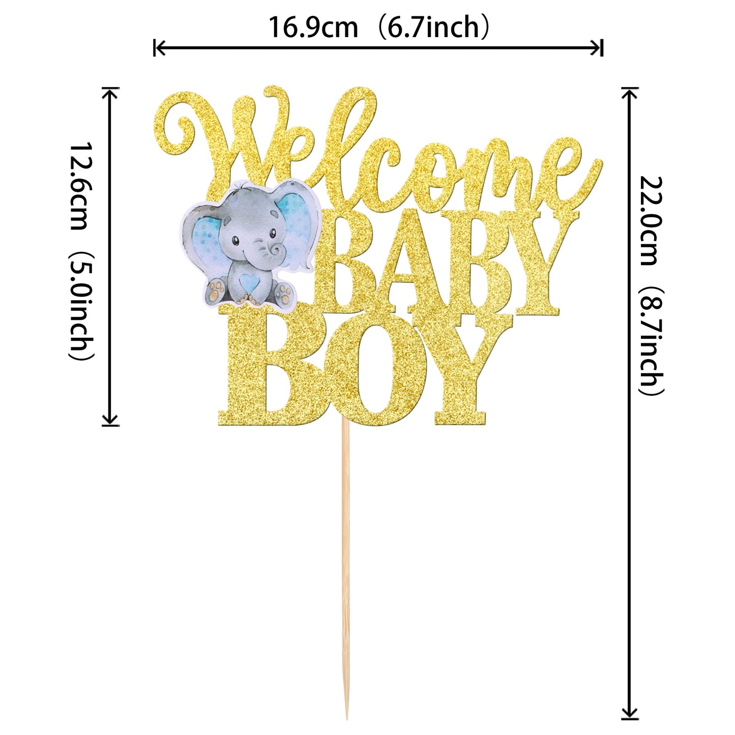 1 Pcs Welcome Baby Boy Cake Topper Glitter Baby Shower Elephant Cake Pick It'S A Boy Cake Decorations For New Born Gender Reveal