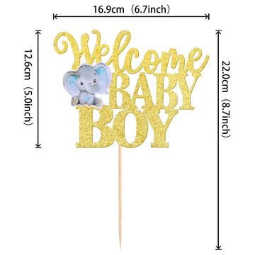 1 Pcs Welcome Baby Boy Cake Topper Glitter Baby Shower Elephant Cake Pick It'S A Boy Cake Decorations For New Born Gender Reveal