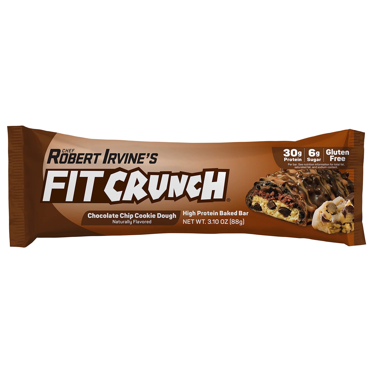 Fitcrunch Full Size Protein Bars, 6-Layer Baked Bar, 6G Of Sugar, Gluten Free & Soft Cake Core (Chocolate Chip Cookie Dough)