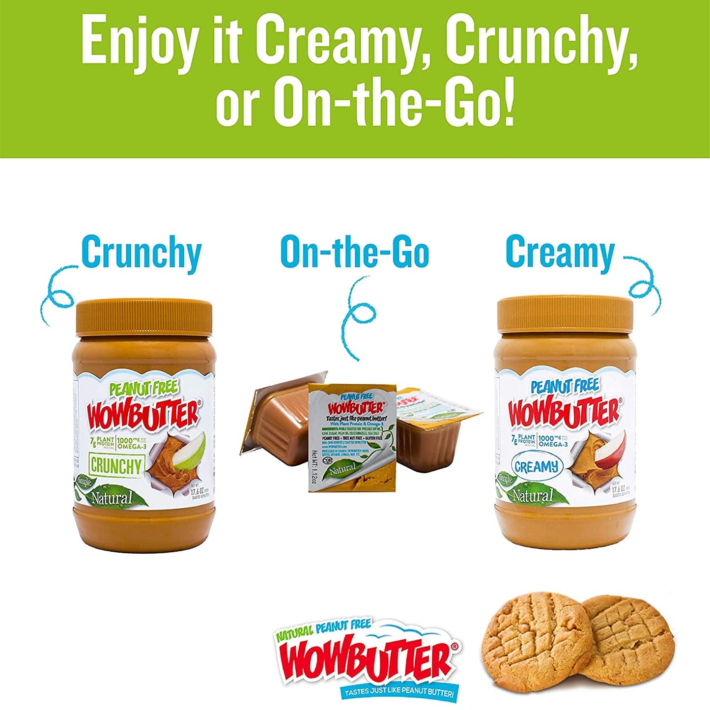 Wowbutter - Creamy Peanut & Tree Nut Free Spread - 175 Cups - 0.56Oz Each - Made With Whole Toasted Soy - All Natural Ingredient