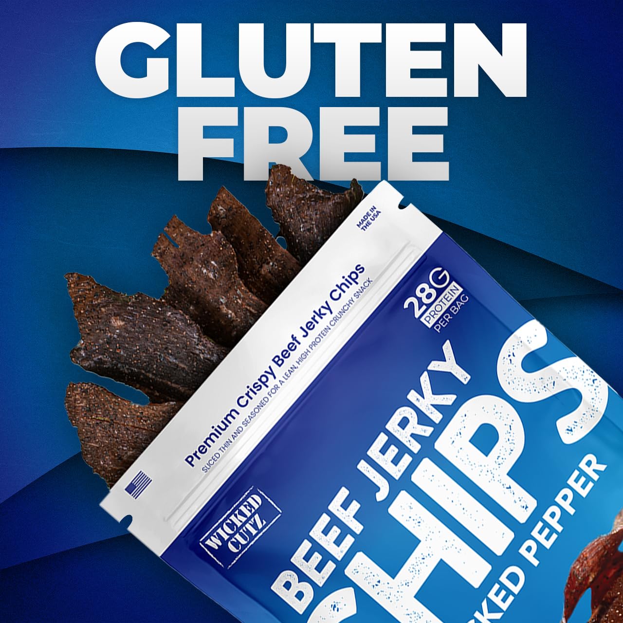 Wicked Cutz ed Pepper Beef Jerky Chips  28g Protein per Bag  Crispy & Crunchy Beef Jerky Crisps  USA Made Pepper Flavored Chips  High Protein Carnivore Snacks (4 Bags)