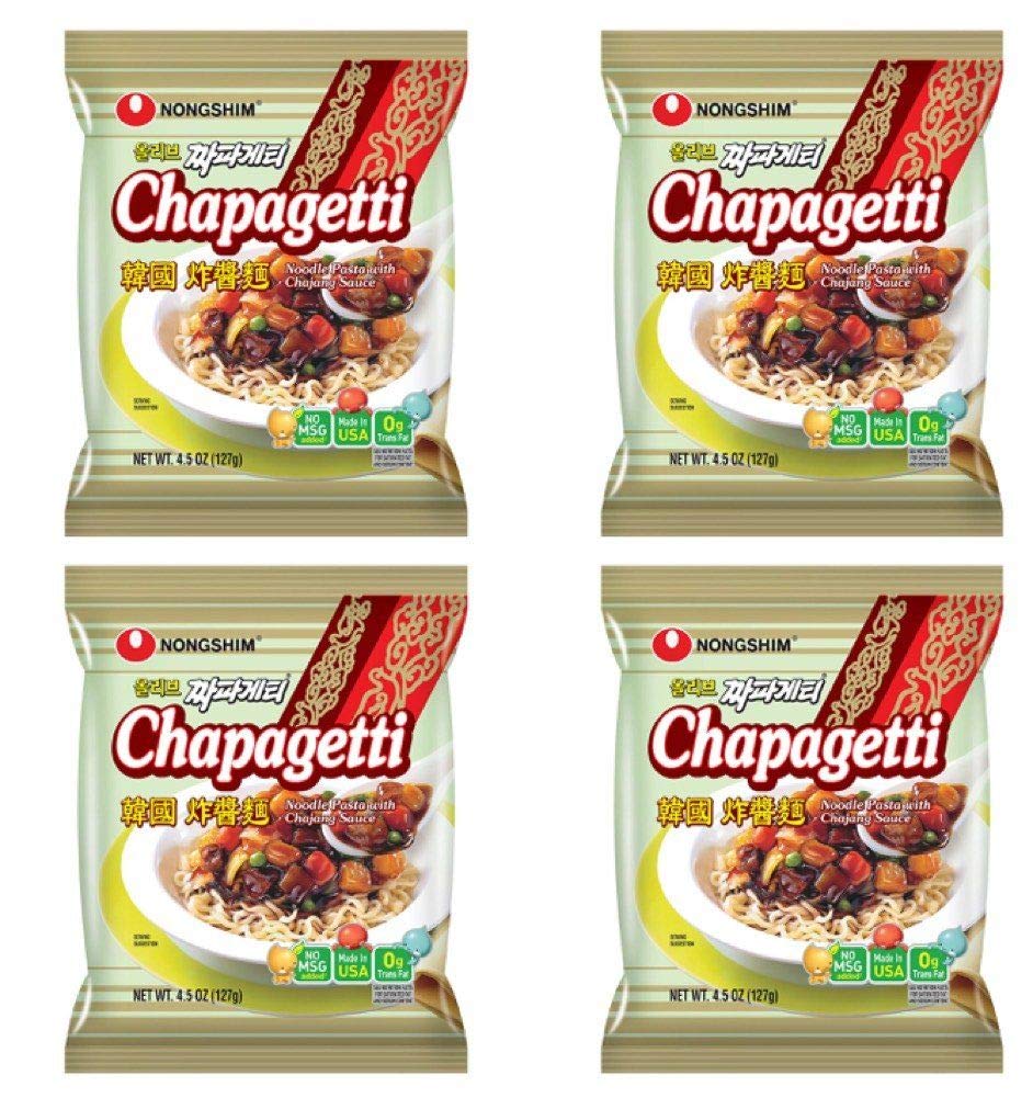 Nongshim Chapagetti 4 Pack, Savory Jajang Noodles, Dried Vegetable Flakes, Ramyun Noodles With Sauce Mix