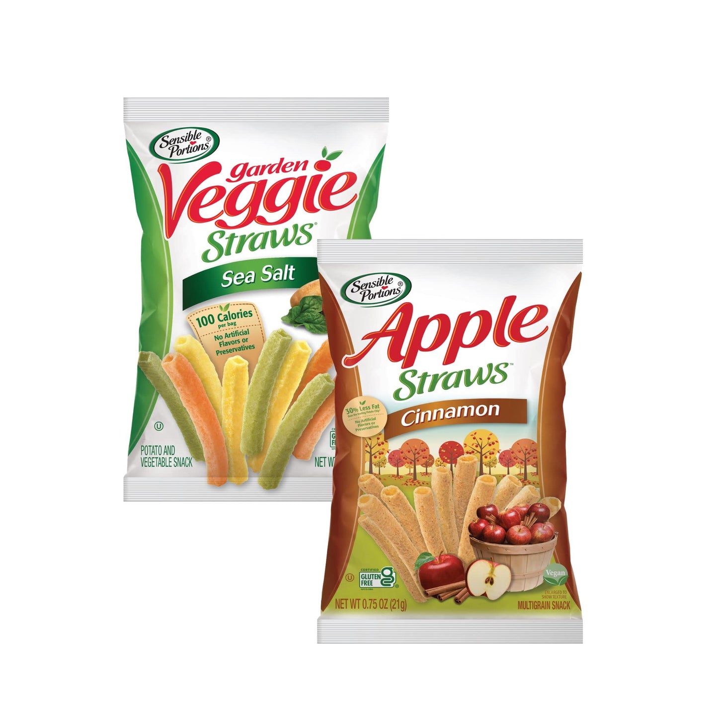 Sensible Portions Sweet & Salty Straws Variety Pack, Apple Straws And Sea Salt Veggie Straws, 0.75 Oz Bag (Pack Of 24)