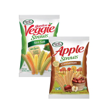 Sensible Portions Sweet & Salty Straws Variety Pack, Apple Straws And Sea Salt Veggie Straws, 0.75 Oz Bag (Pack Of 24)