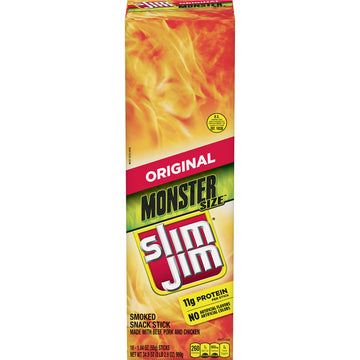 Slim Jim Smoked Meat Sticks, Original Flavor, High Protein, 1.94 oz (18 Count)