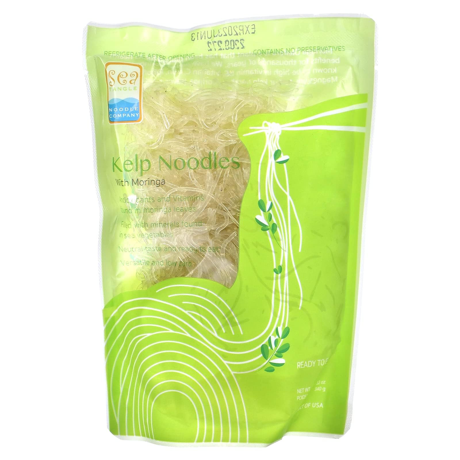 Sea Tangle Moringa Kelp Noodles (12oz) - Low Calorie Asian Noodles for Healthy Noodle Dishes - Gluten Free, Keto Noodle Sub for 