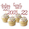 24pcs Feeling 22 Cupcake Toppers, Twenty Two Birthday Cake Decorations, Cheer to 22 Years Old Theme Party Decoration Supplies (R