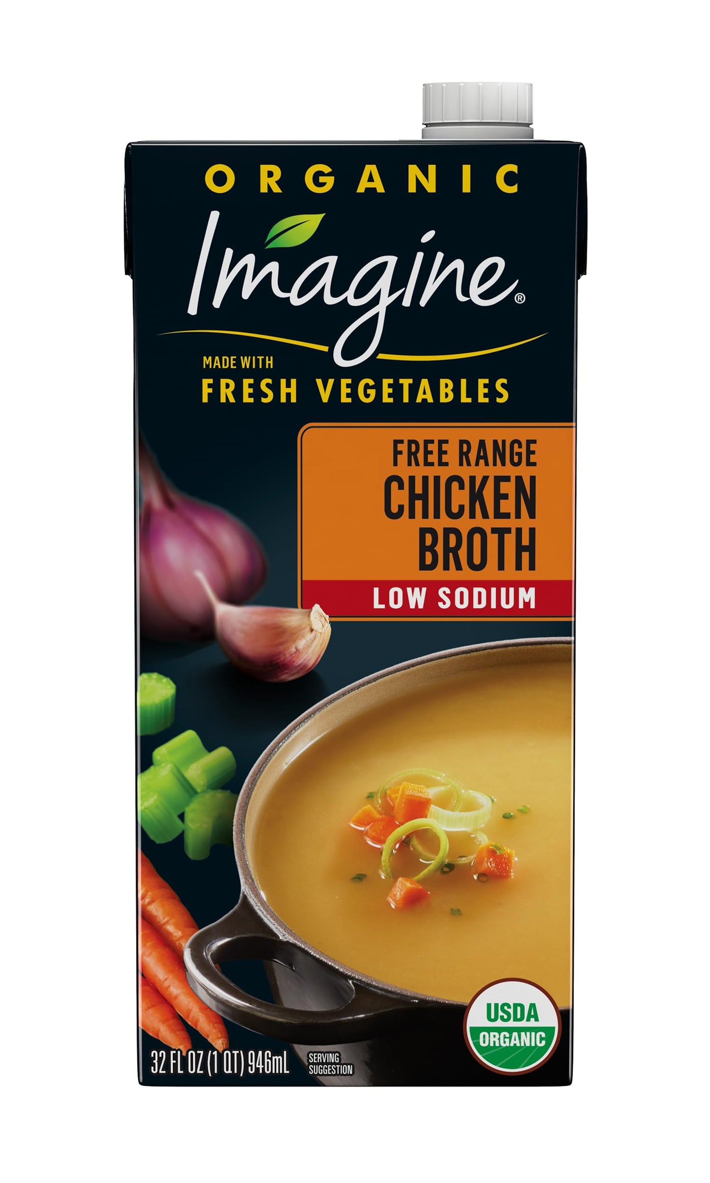 Imagine Organic Low Sodium Free Range Chicken Broth, 32 Fl Oz (Pack Of 6)