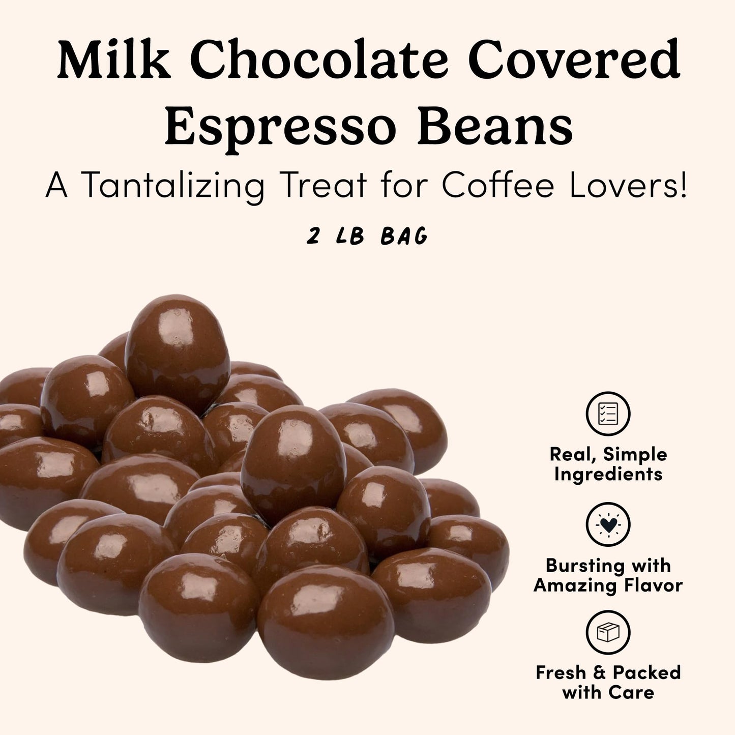 Nuts.com Milk Chocolate Covered Espresso Beans - Gourmet Snack, Antioxidants & Caffeine, 2 Lb Bag