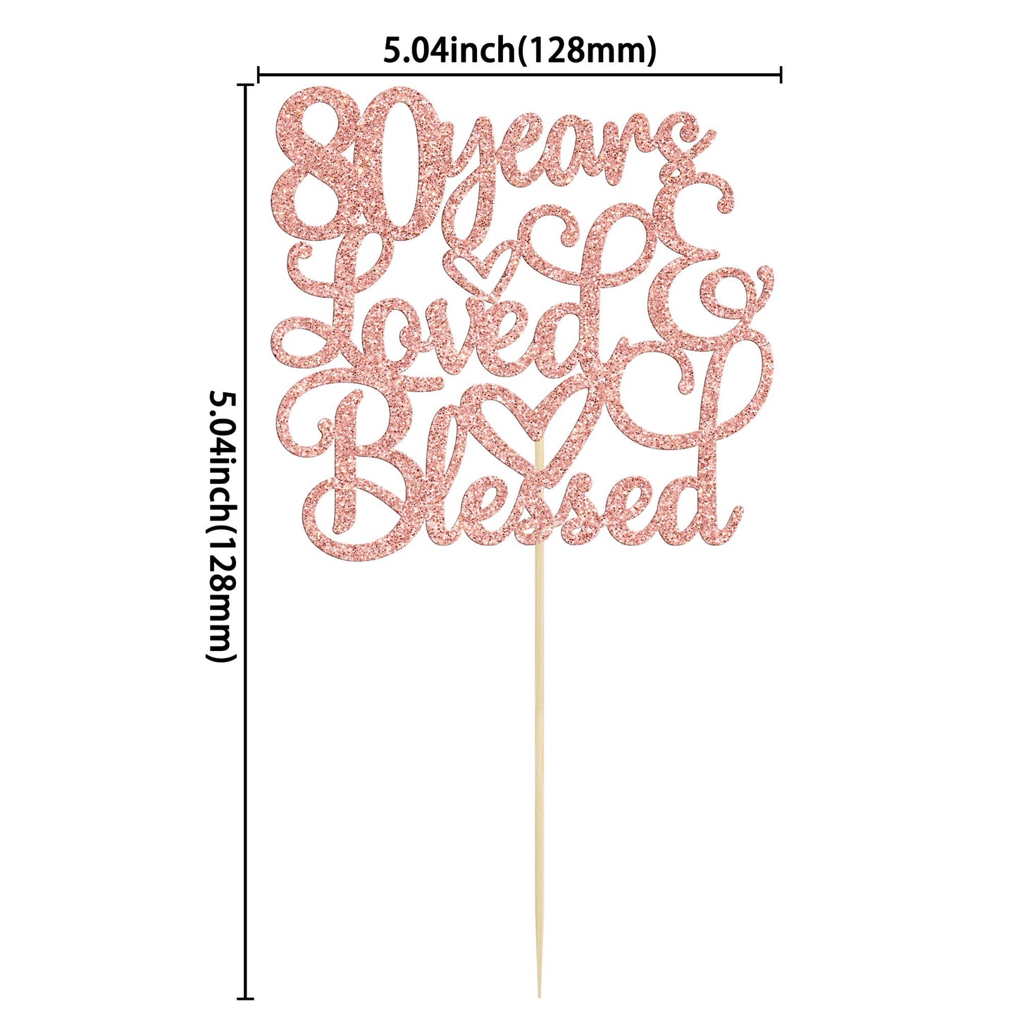 Gyufise 1Pc Rose Gold Glitter 80 Years Love Blessed Cake Topper Cheers To 80 Years Wedding Anniversary Cake Decoration For Eight