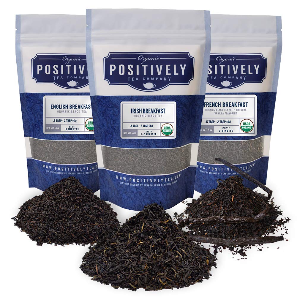 Organic Positively Tea Company Breakfast Tea Sampler, Loose Leaf, 4 Ounce, Pack of 3