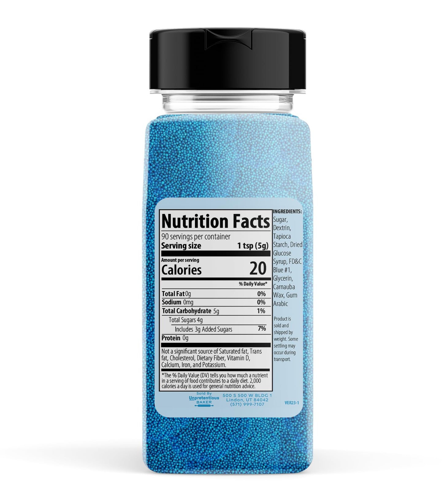 Unpretentious Blue Nonpareils, 1 Lb, Dessert Topping, Bright Blue Color, Round Sprinkles