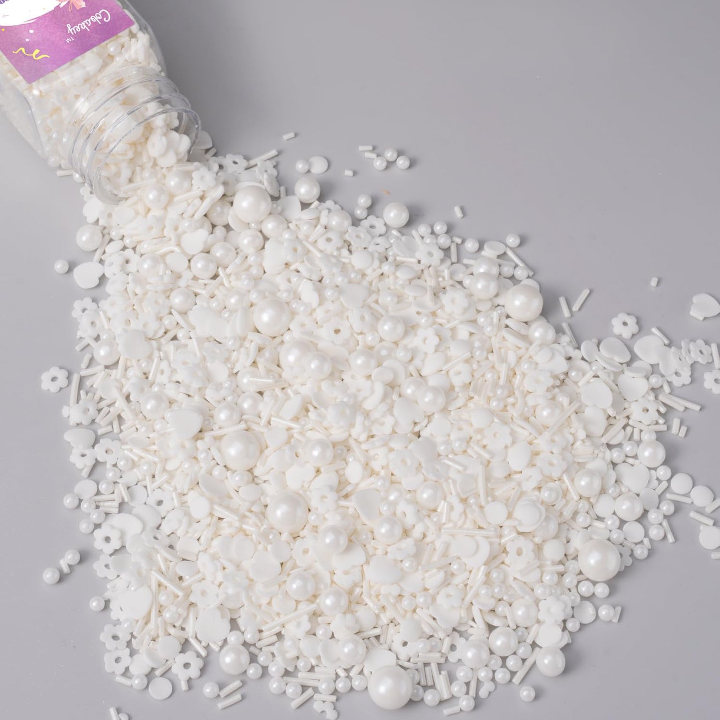 White Lovers Sprinkles for Cake Decorating 4.23ounce - Sugar Mix Contains Heart & Flowers Pearl Sprinkles for Cupcake Toppers, I