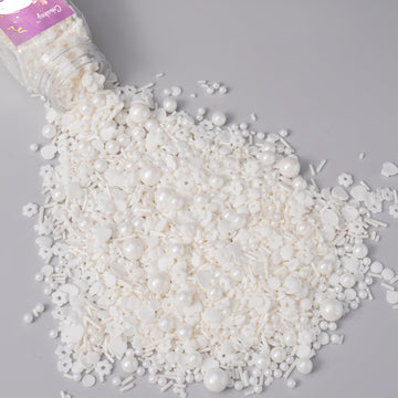 White Lovers Sprinkles for Cake Decorating 4.23ounce - Sugar Mix Contains Heart & Flowers Pearl Sprinkles for Cupcake Toppers, I