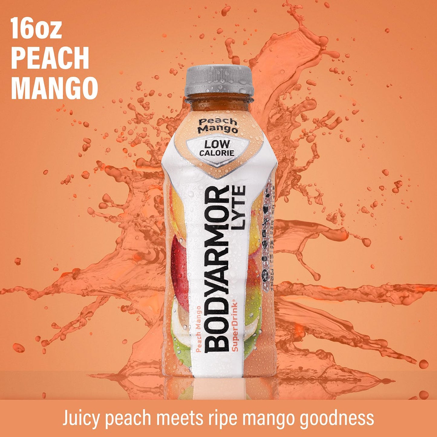 BODYARMOR LYTE Sports Drink, Peach Mango, 16 Fl Oz (Pack of 12), Low-Calorie, Coconut Water, Hydration with Vitamins & Electrolytes
