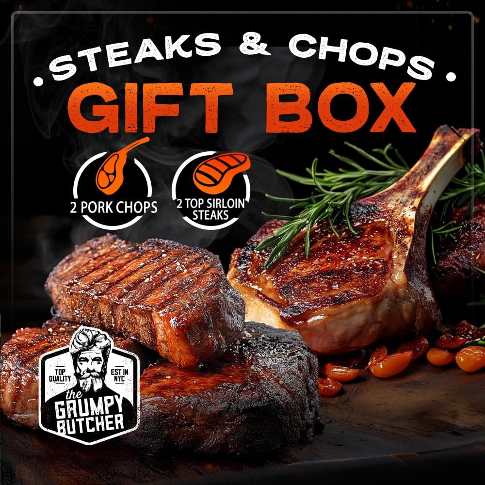 Dens Hot Dogs Gspirit-inspired flavorpy Butcher Meat Gift Package - 2 Top Sirloin Steaks & 2 Bone-in Pork Chops, 6 oz & 14 oz