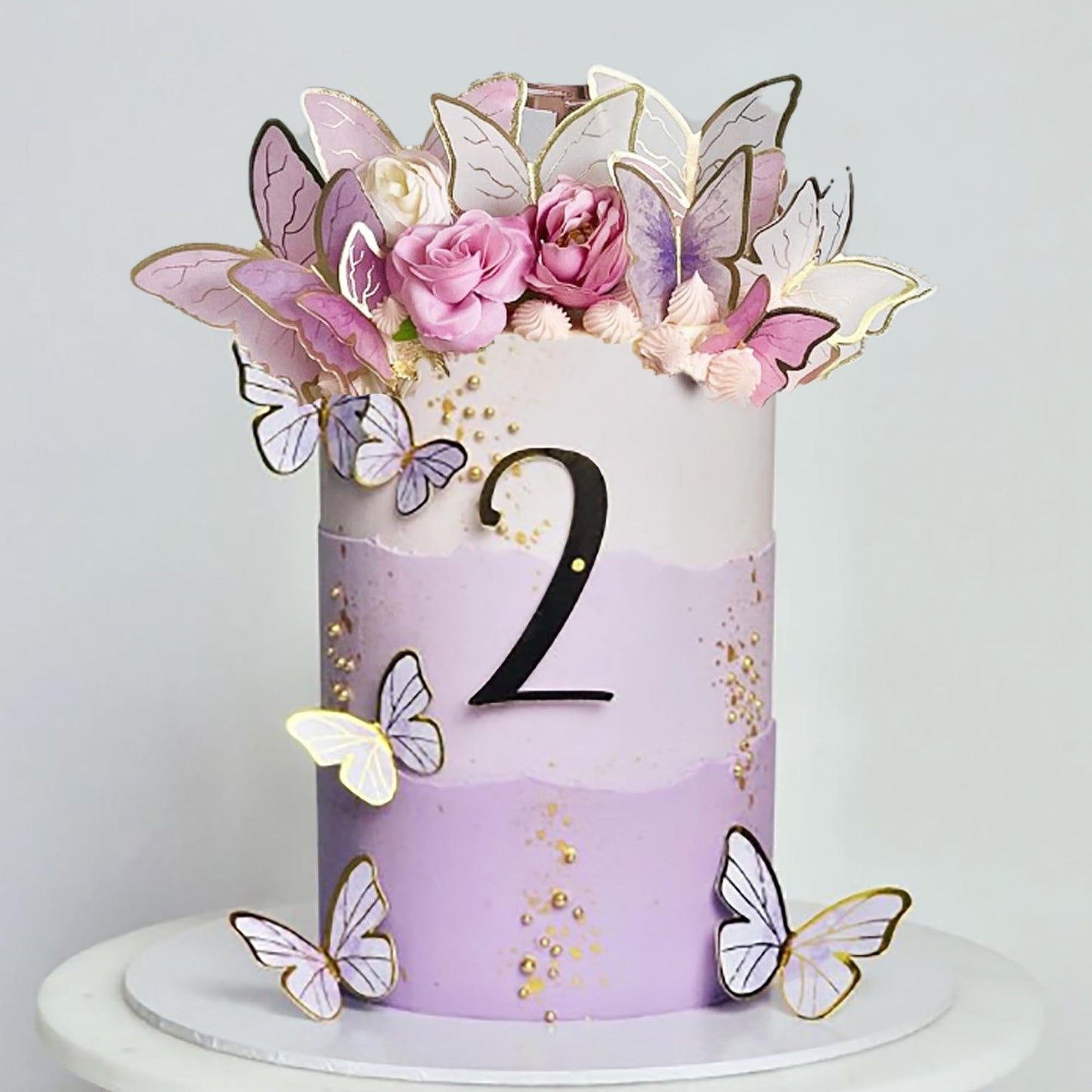 Drwate 28Pcs Butterfly Cake Topper Butterfly Cake Decorations With Artificial Flowers For Women Girls Birthday Anniversary Party