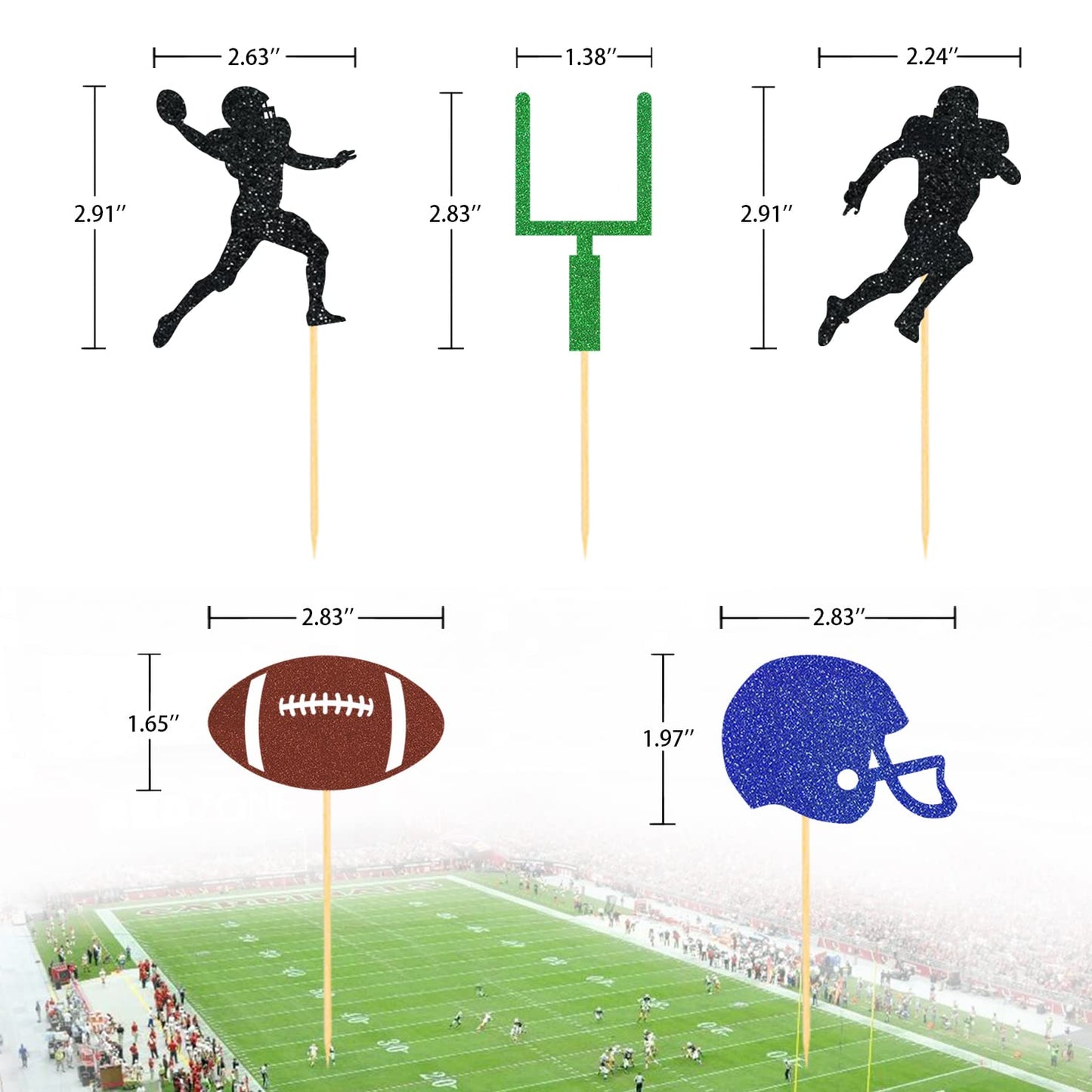 35Pcs Glitter Football Cupcake Toppers For Football Party Decorations, Football Player Cupcake Toppers - Football Theme Cake Top