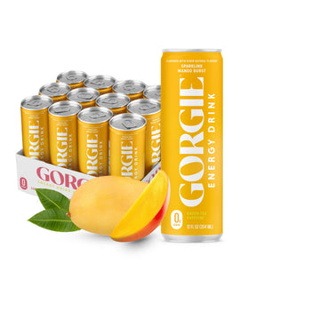 GORGIE Sparkling Mango Tango Energy Drinks - Sugar Free, Vegan, 150mg Caffeine, 12 Pack