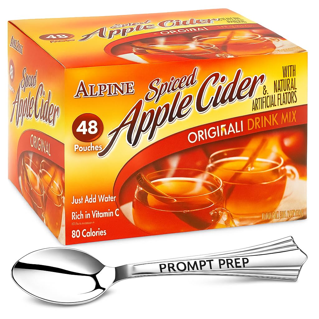 Prompt Prep Spiced Apple Cider Instant Drink Mix - 48 Packets  Spiced Apple Cider Instant Drink Mix 0.74 oz. Portion with Prompt Prep spoon