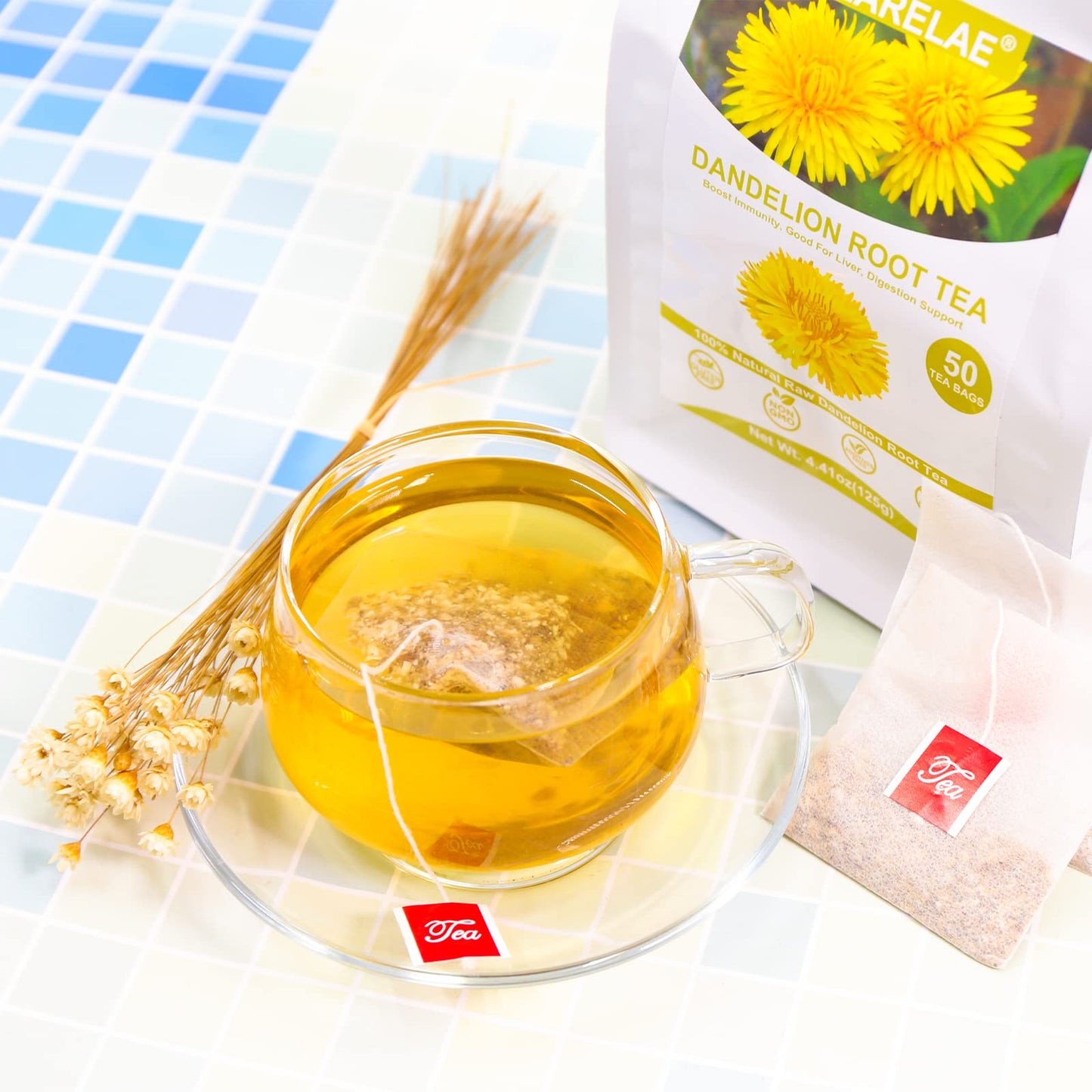 TEARELAE Dandelion Root Tea Bags - Caffeine Free Herbal Tea - 2.5g x 50 Count - Mellow Flavor, Boosts Immunity & Cleanse