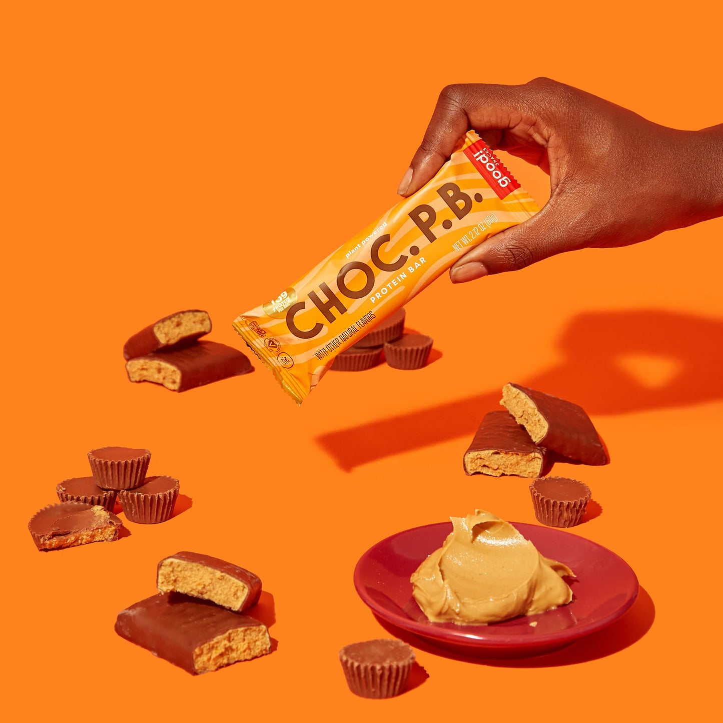 Good! Snacks Chocolate Peanut Butter Vegan Protein Bar, Soy & Gluten Free, Plant Based, Low Sugar, 15G Clean Protein, Natural Healthy Snack, Kosher Friendly, For Athletes & Active Lifestyles, 12 Bars